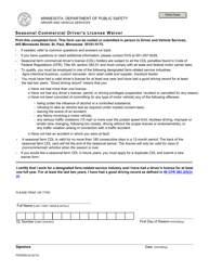 Document preview: Form PS30060 Seasonal Commercial Driver's License Waiver - Minnesota