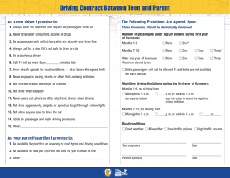 Document preview: Driving Contract Between Teen and Parent; and Teen Driving Skills Checklist/Practice Log - Minnesota