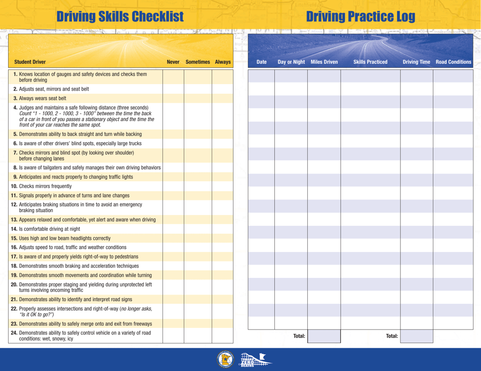 Driving Contract Between Teen and Parent; and Teen Driving Skills Checklist / Practice Log - Minnesota, Page 2