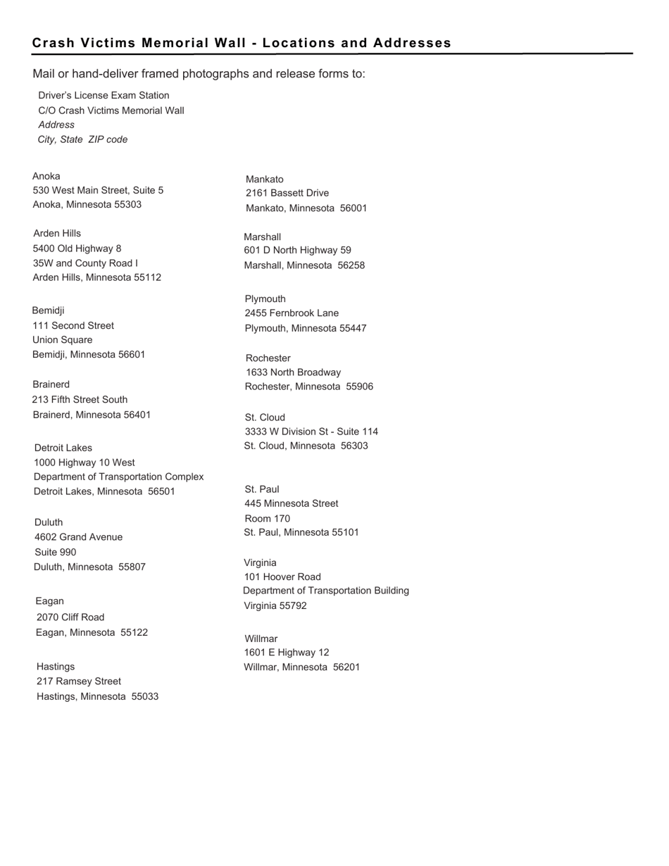 Form PS32005 Crash Victims Memorial Wall - Participation Release - Minnesota, Page 2