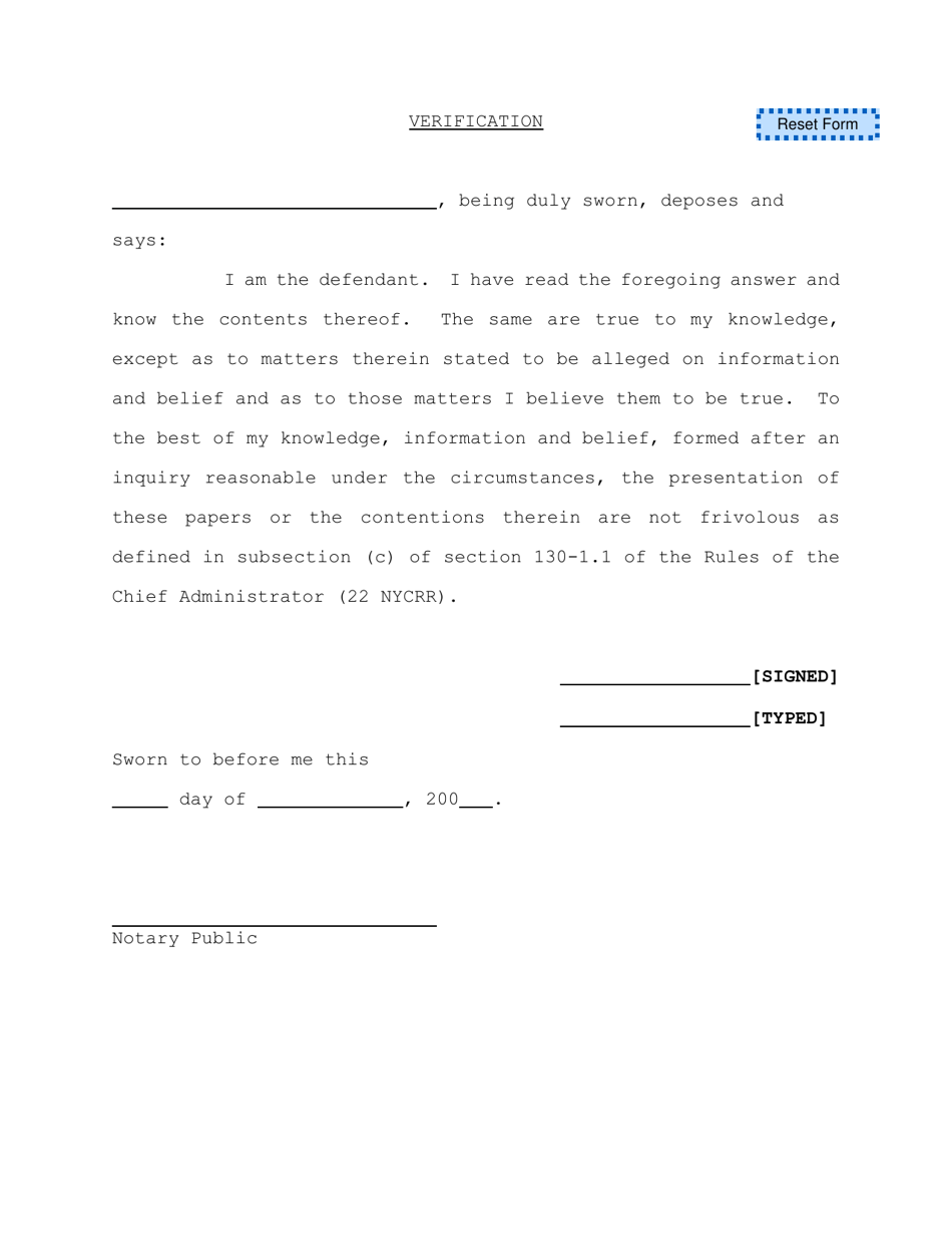 Verification - Queens County, New York, Page 1