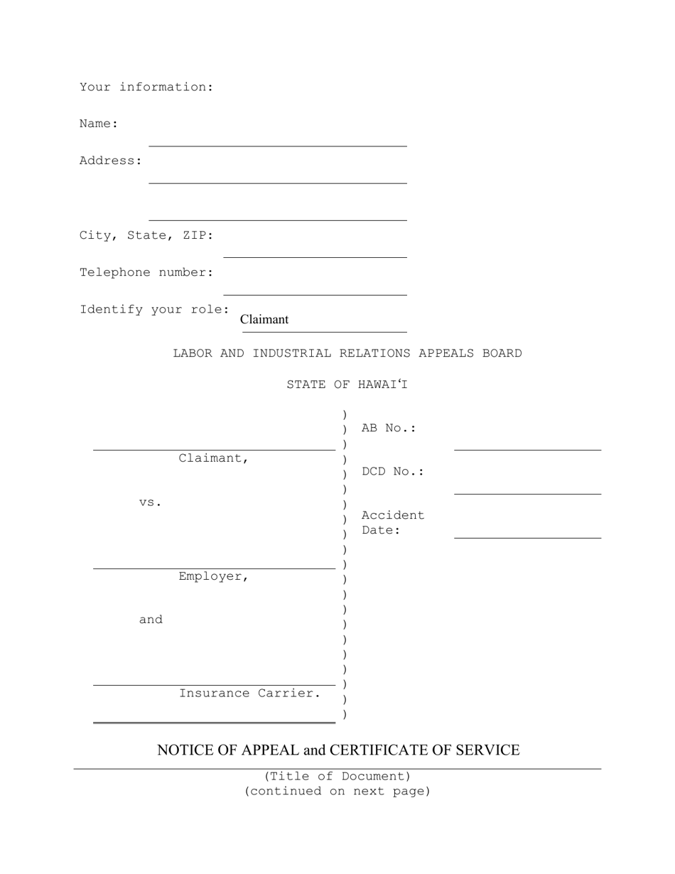 Notice of Appeal to Lirab - Hawaii, Page 1