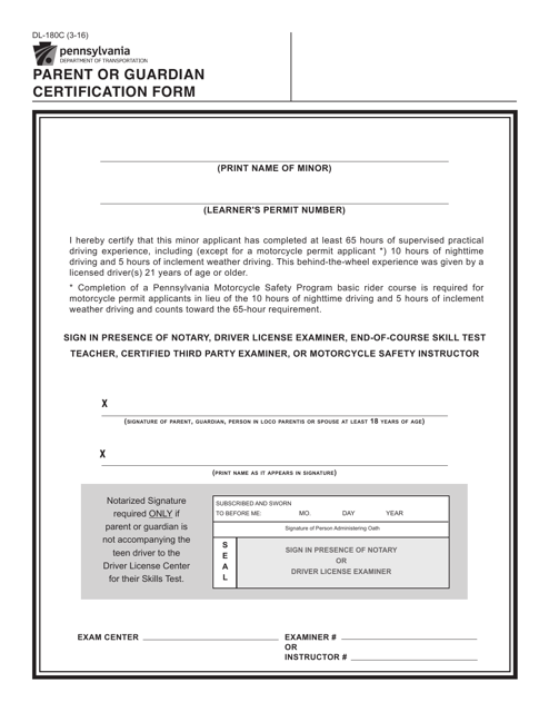 Pa Dept Of Transportation Form Dl 180c Transport Informations Lane