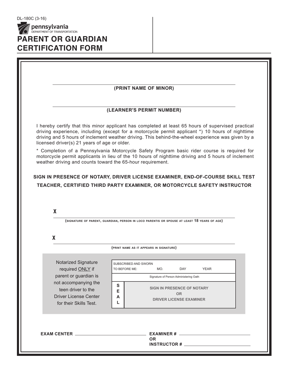 Pennsylvania Department Of Transportation Form Dl 180c Transport 