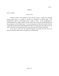 Form 183 Relinquishment of Minor Child to Agency - Kansas, Page 5