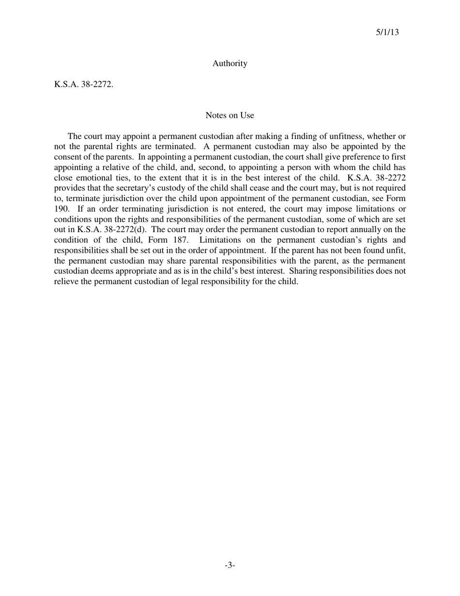 Form 186 Order Appointing Permanent Custodian - Kansas, Page 3