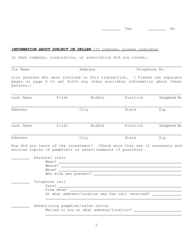 Securities Division Complaint Form - Maryland, Page 2
