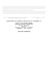 Securities Division Complaint Form - Maryland, Page 6