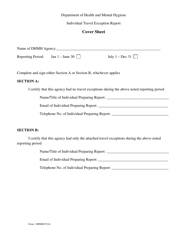 Form DHMH4743A Individual Travel Exception Report Cover Sheet - Maryland