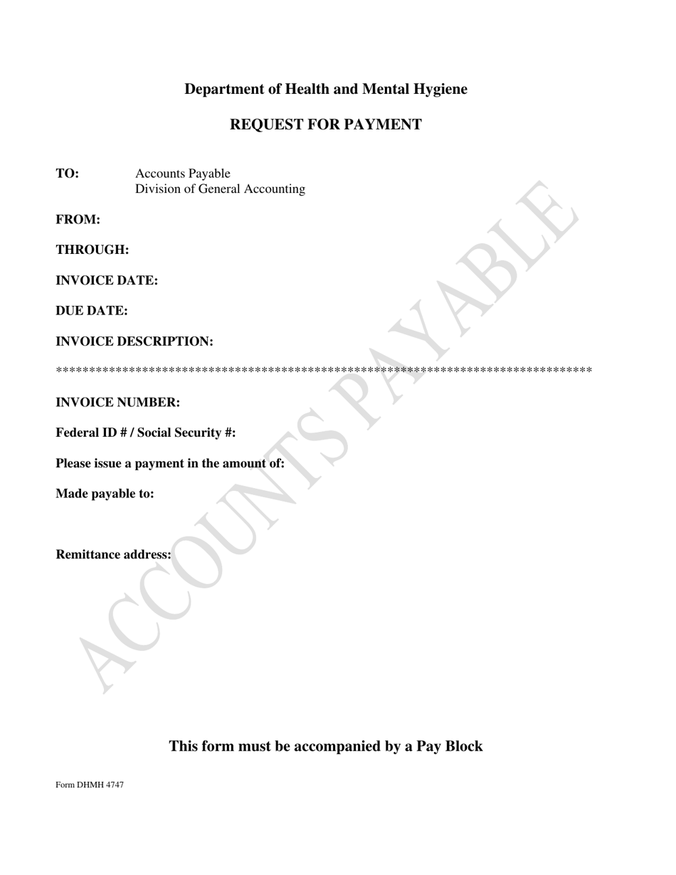 Form DHMH4747 Request for Payment - Maryland, Page 1
