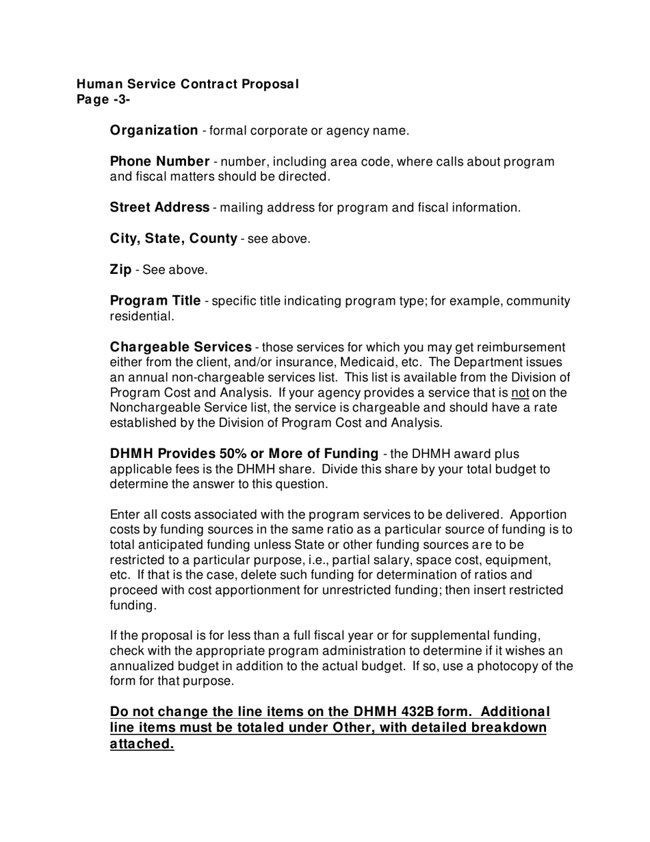 Instructions for Form DHMH432A-H Human Services Contract Proposal - Maryland, Page 3