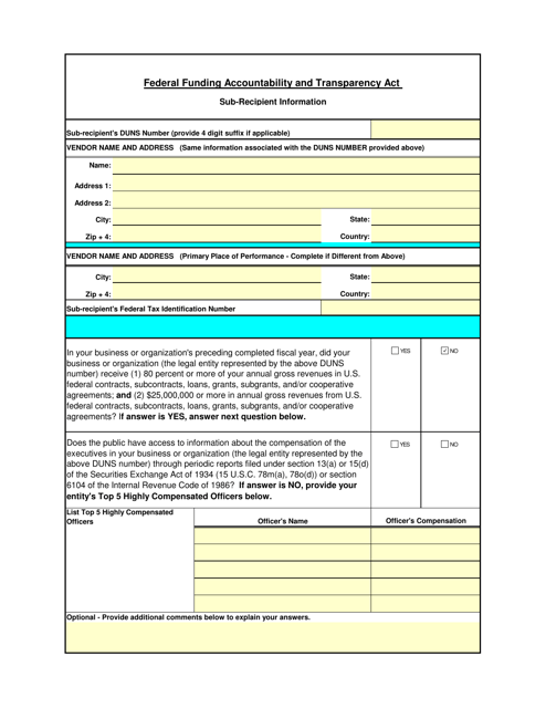 Federal Funding Accountability and Transparency Act Sub-recipient Information - Maryland Download Pdf