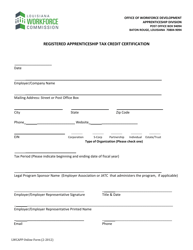 Registered Apprenticeship Tax Credit Certification - Louisiana