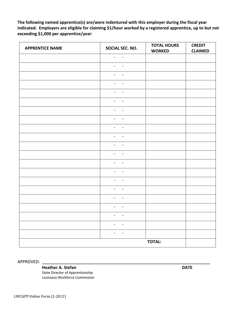 Registered Apprenticeship Tax Credit Certification - Louisiana, Page 2