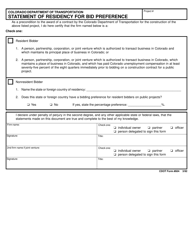 Document preview: CDOT Form 604 Statement of Residency for Bid Preference - Colorado