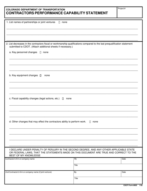 CDOT Form 605  Printable Pdf