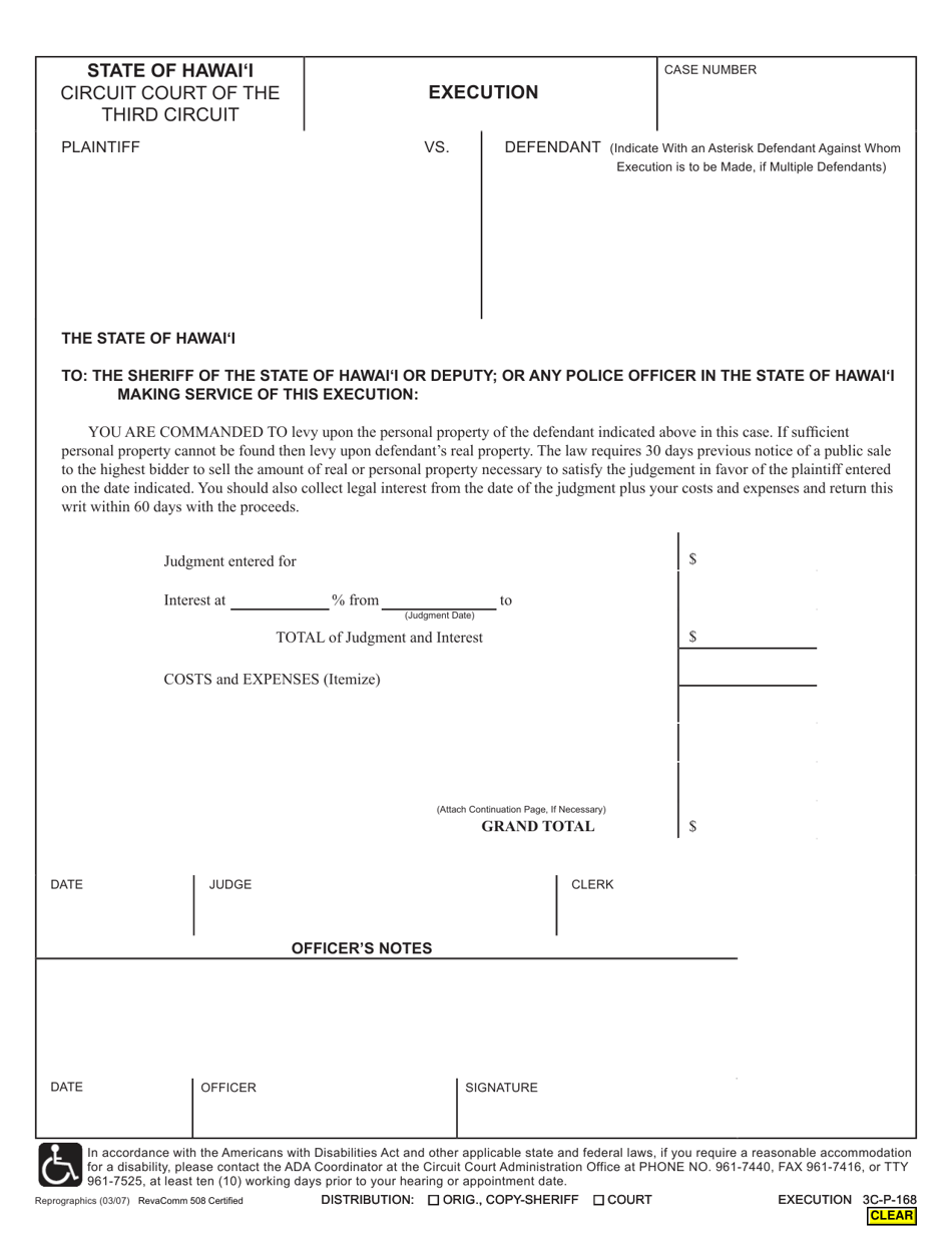 Form 3C-P-168 Execution - Hawaii, Page 1