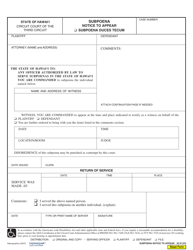 Form 3C-P-370 &quot;Subpoena Notice to Appear/Subpoena Duces Tecum&quot; - Hawaii