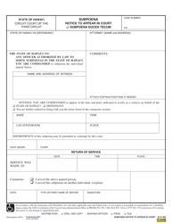 Form 3C-P-369 &quot;Subpoena Notice to Appear in Court/Subpoena Duces Tecum&quot; - Hawaii