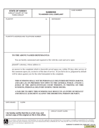 Document preview: Form 3C-E-163 Summons to Answer Civil Complaint - Hawaii