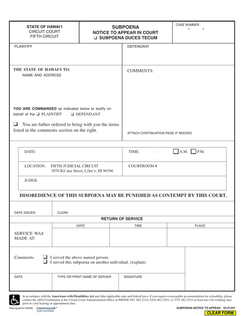 Form 5C-P-257  Printable Pdf
