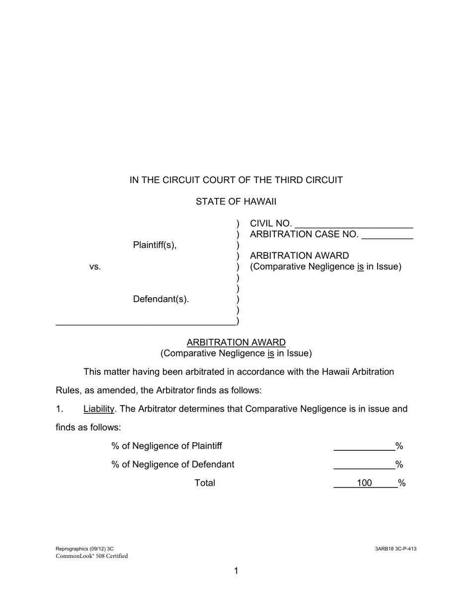 Form 3C-P-413 Arbitration Award - Hawaii, Page 1