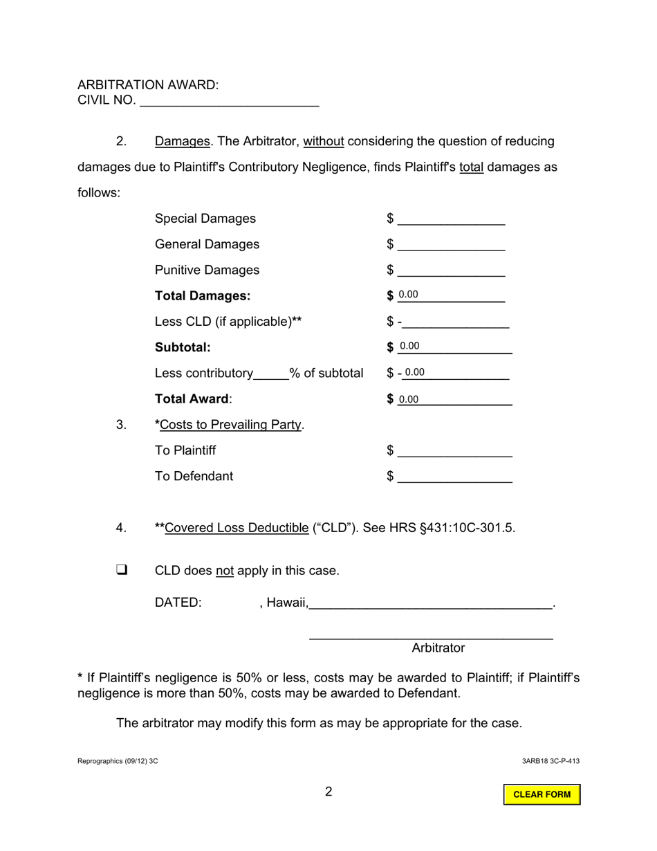 Form 3C-P-413 Arbitration Award - Hawaii, Page 2