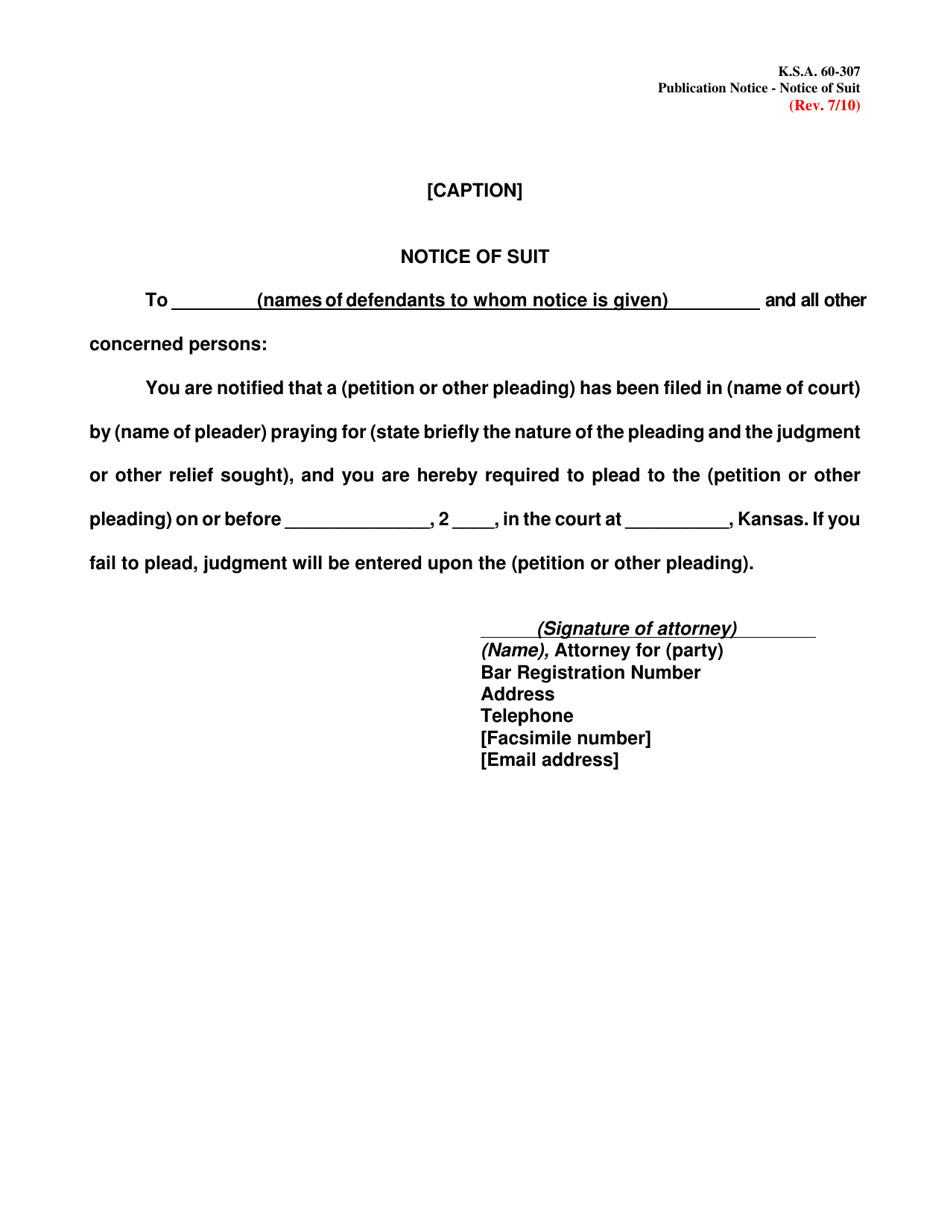 Kansas notice of suit fill out sign online and download pdf