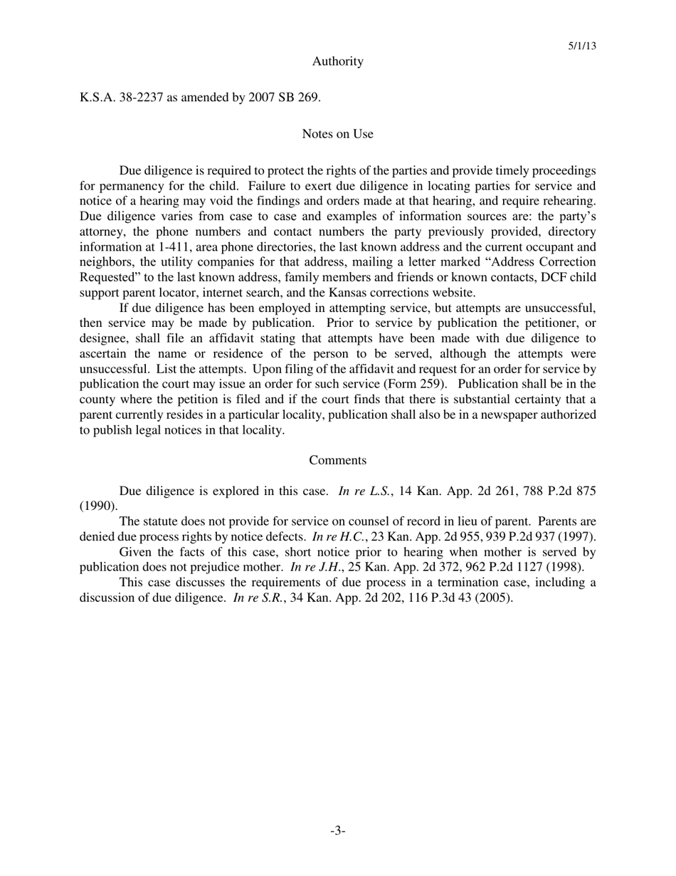 Form 259 Request for Notice by Publication and Affidavit - Kansas, Page 3