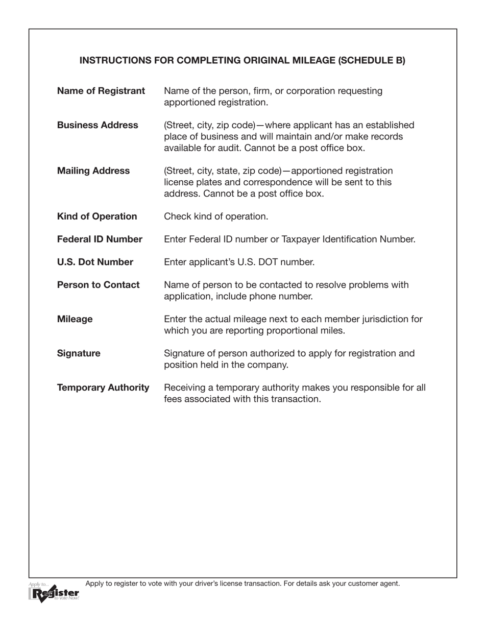 Form IRP-B Schedule B Original Mileage - Maryland, Page 2