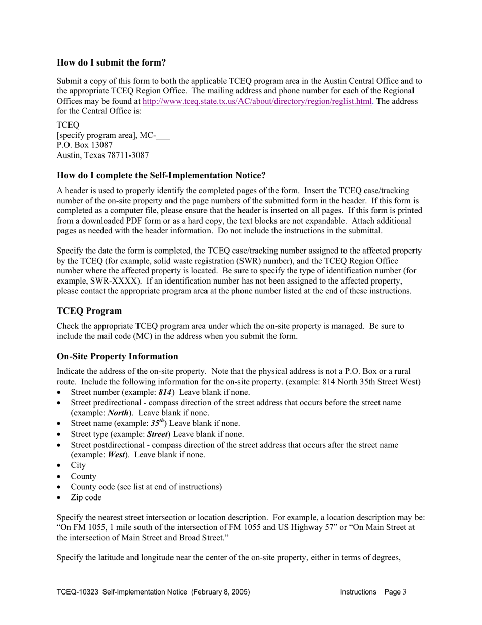 Form TCEQ-10323 Self-implementation Notice - Texas, Page 3