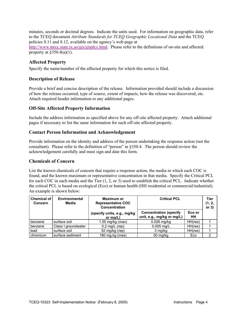 Form TCEQ-10323 Self-implementation Notice - Texas, Page 4