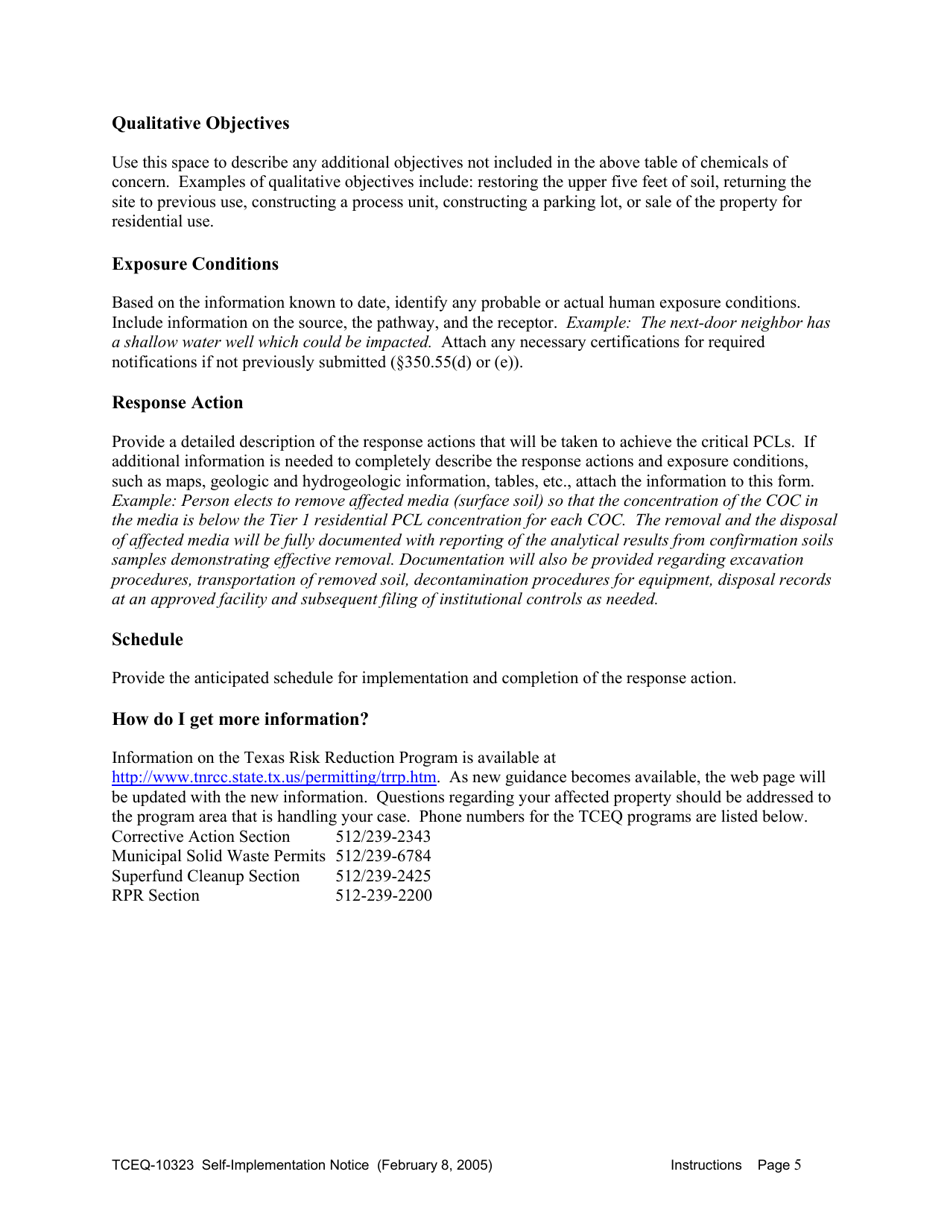 Form TCEQ-10323 Self-implementation Notice - Texas, Page 5
