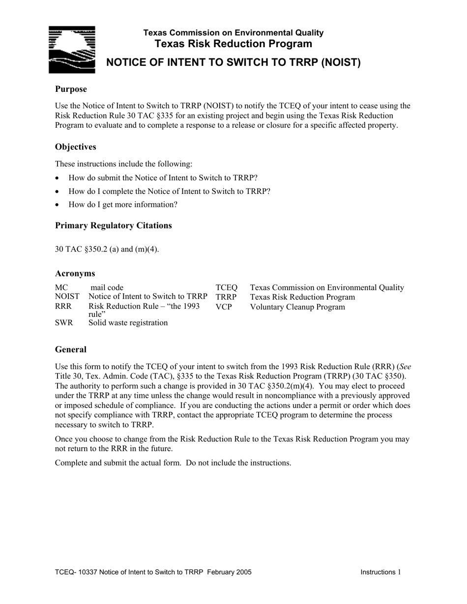Form TCEQ-10337 Notice of Intent to Switch to Trrp (Noist) - Texas, Page 1