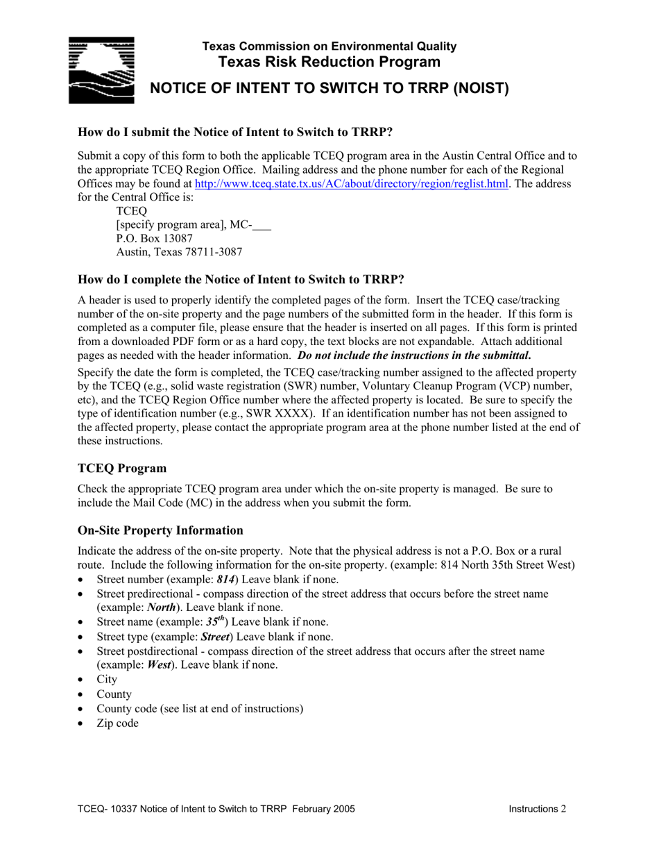 Form TCEQ-10337 Notice of Intent to Switch to Trrp (Noist) - Texas, Page 2