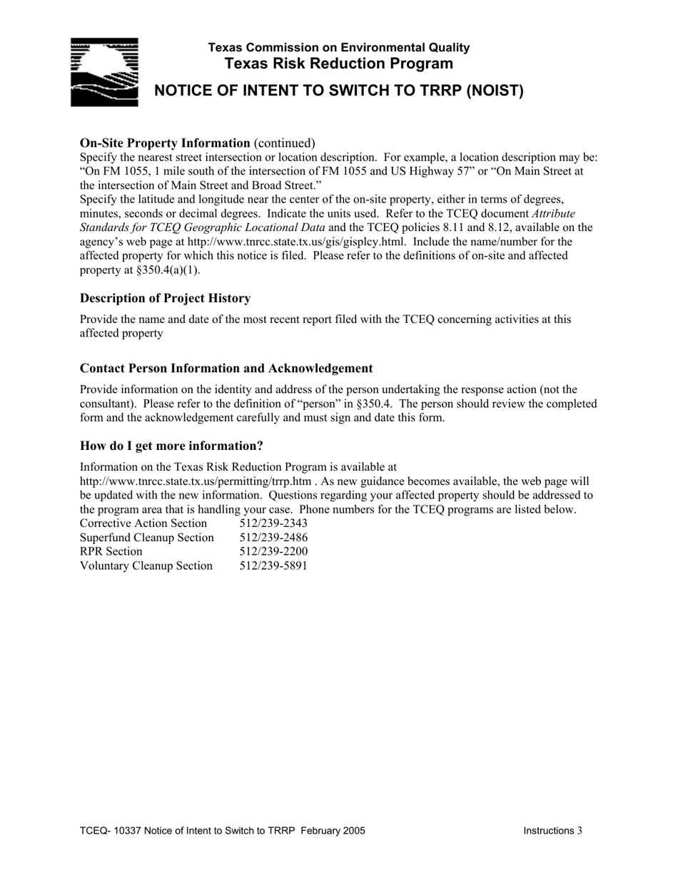 Form TCEQ-10337 Notice of Intent to Switch to Trrp (Noist) - Texas, Page 3