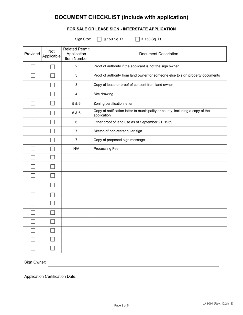 Form LA9004 Application for Outdoor Advertising Permit for Sale or Lease Sign - Interstate Highway - Illinois, Page 3