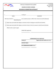 Document preview: Instructions for Form TC94-161 Religious Exemption Affidavit - Kentucky