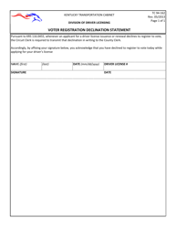 Document preview: Form TC94-162 Voter Registration Declination Statement - Kentucky
