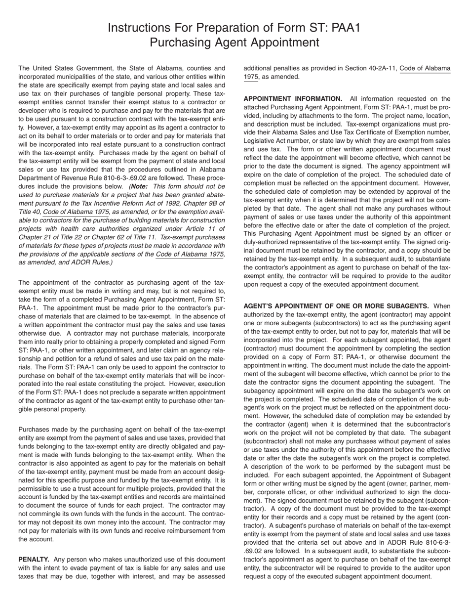 Form ST: PAA1 Purchasing Agent Appointment - Alabama, Page 2