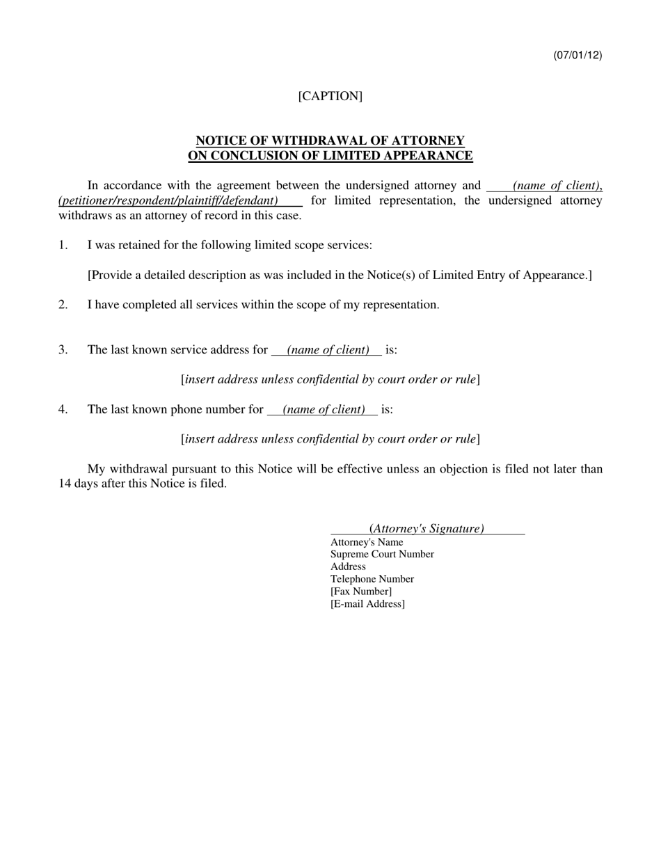 Notice of Withdrawal of Attorney on Conclusion of Limited Appearance - Kansas, Page 1