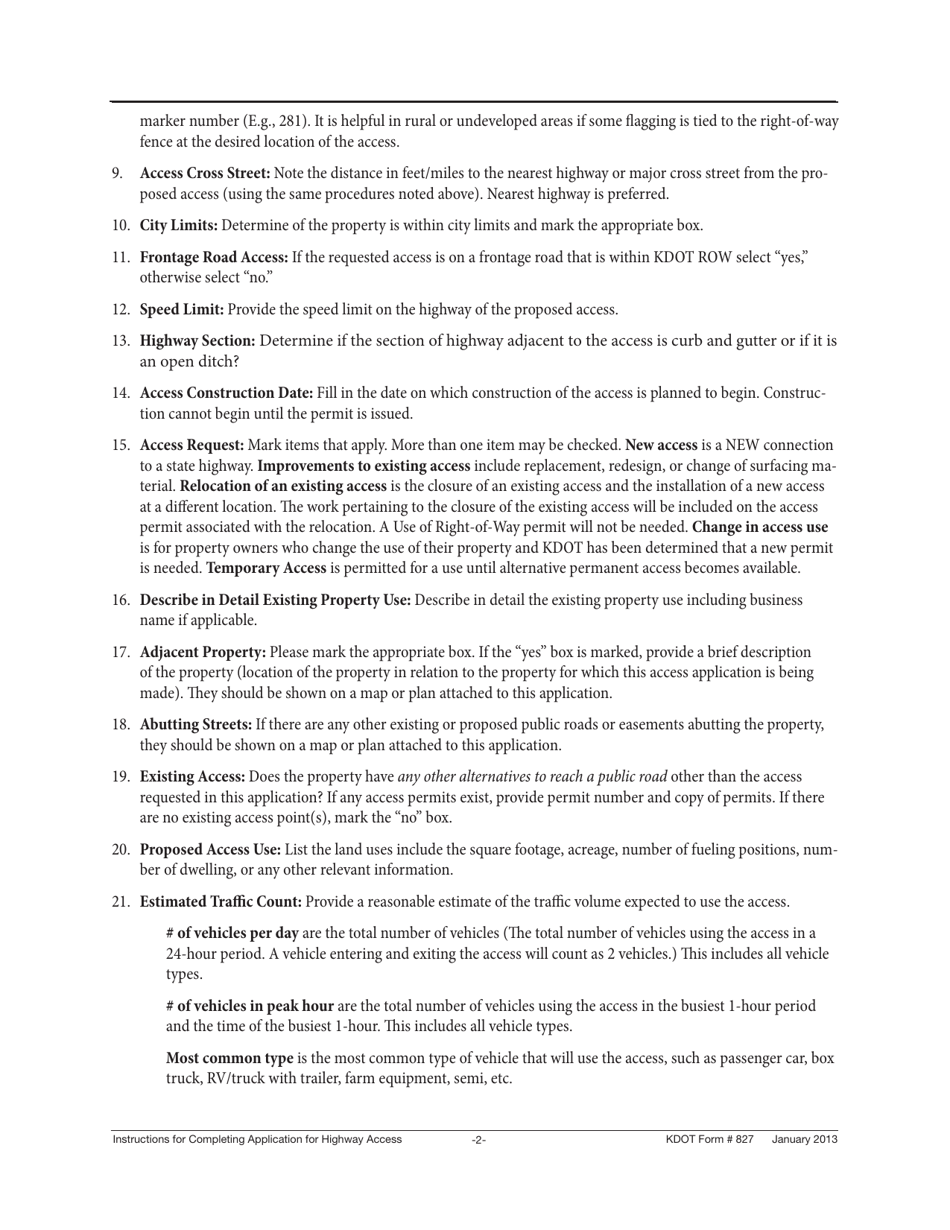 DOT Form 827 Application for Highway Access - Kansas, Page 4