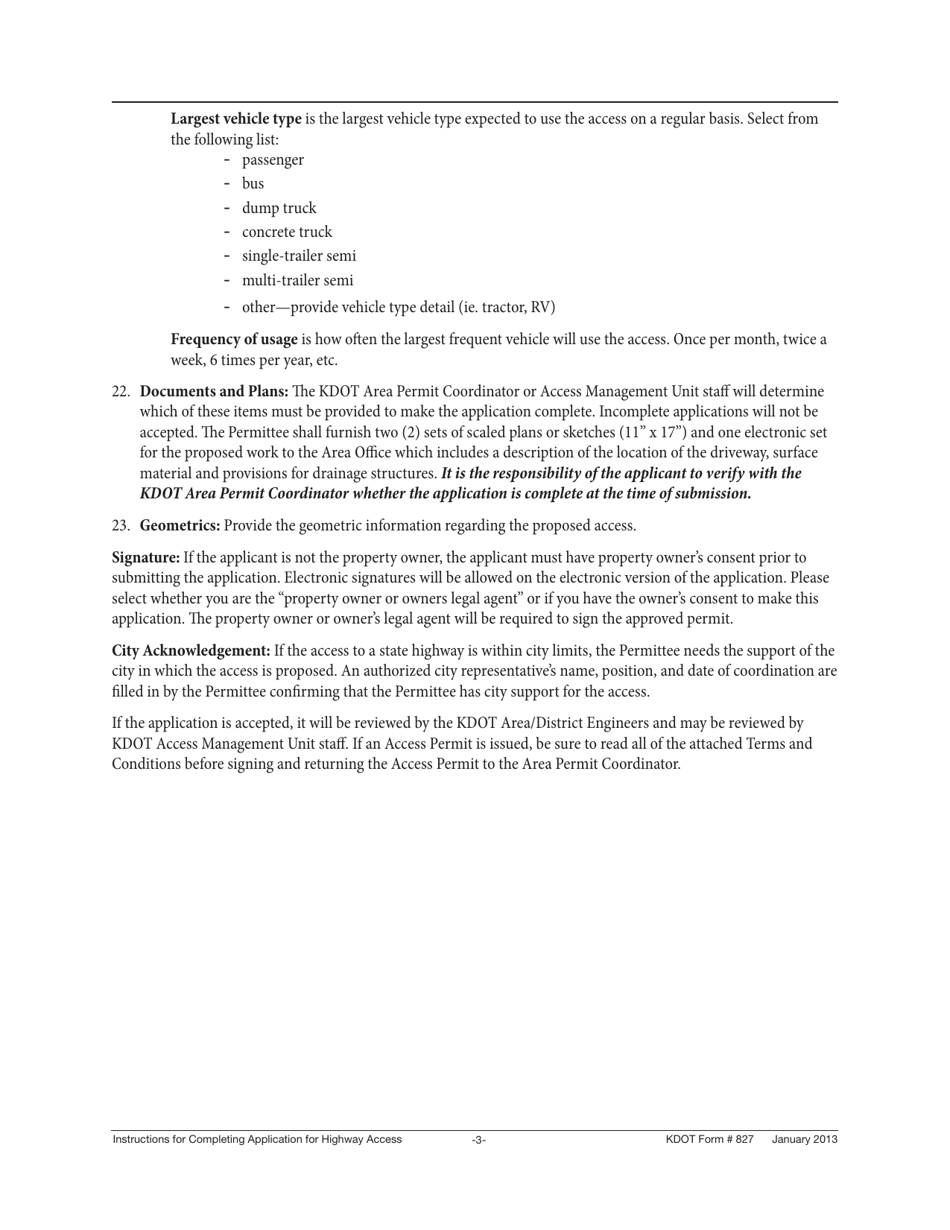 DOT Form 827 Application for Highway Access - Kansas, Page 5