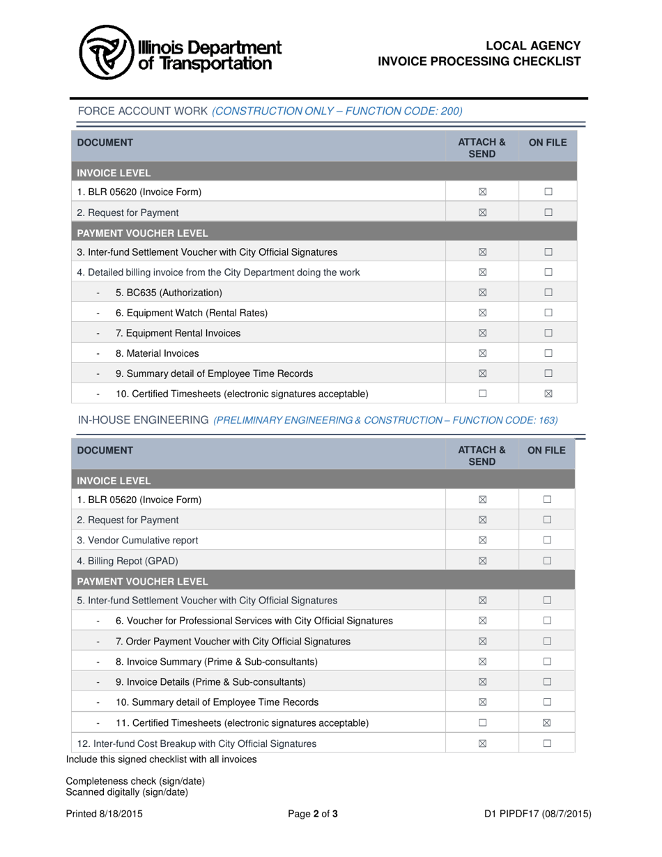 Form D1 PIPDF20 Local Agency Invoice Processing Checklist - Illinois, Page 2