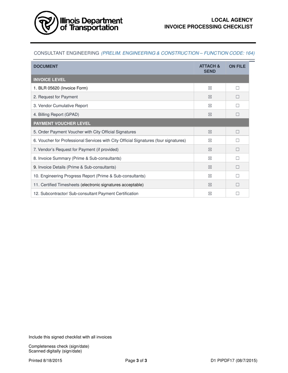 Form D1 PIPDF20 Local Agency Invoice Processing Checklist - Illinois, Page 3