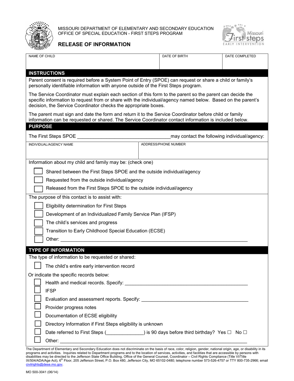 Form MO500-3041 Release of Information - Missouri, Page 1