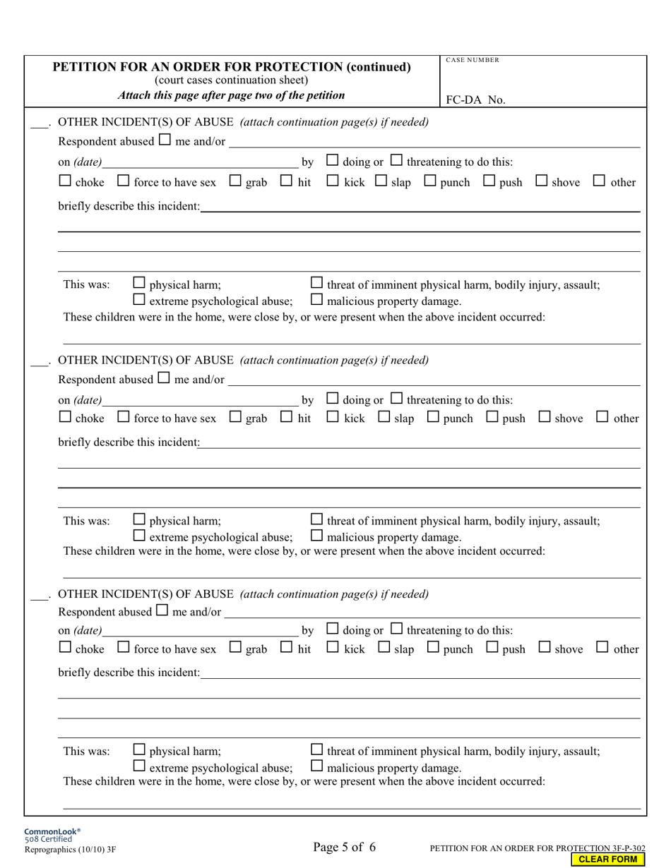 Form 3F-P-302 Petition for an Order for Protection - Hawaii, Page 5