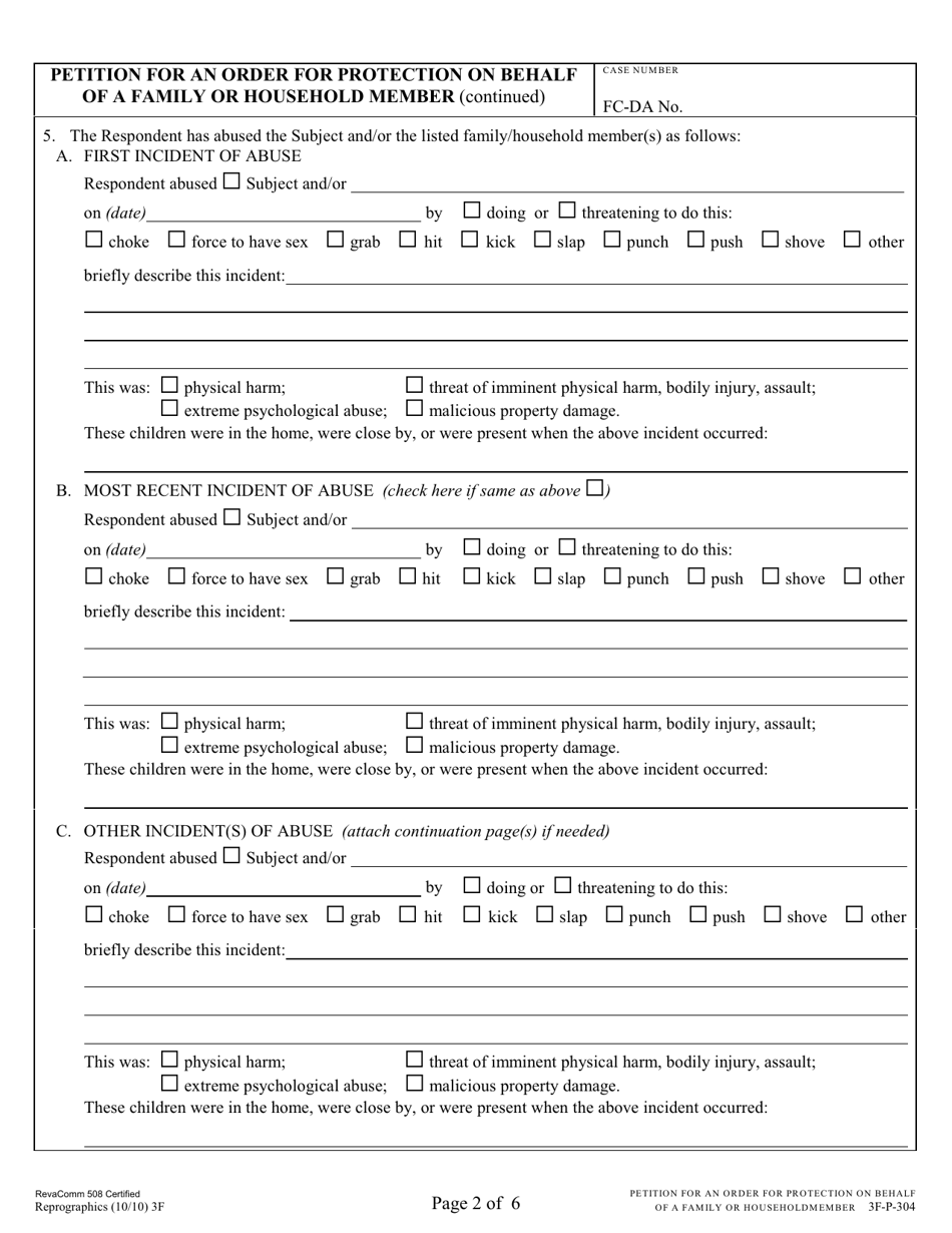 Form 3F-P-304 Petition for an Order for Protection on Behalf of a Family or Household Member - Hawaii, Page 2