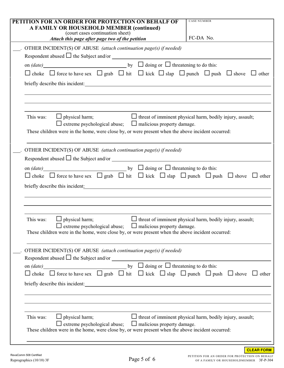 Form 3F-P-304 Petition for an Order for Protection on Behalf of a Family or Household Member - Hawaii, Page 5