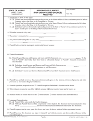 Form 3F-P-263 Affidavit of Plaintiff (Uncontested Divorce) - Hawaii, Page 2